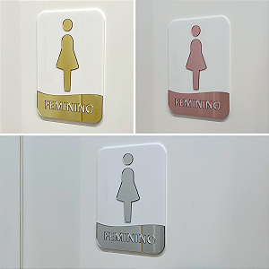 Placa de identificação para banheiros Feminino - Acrílico Branco